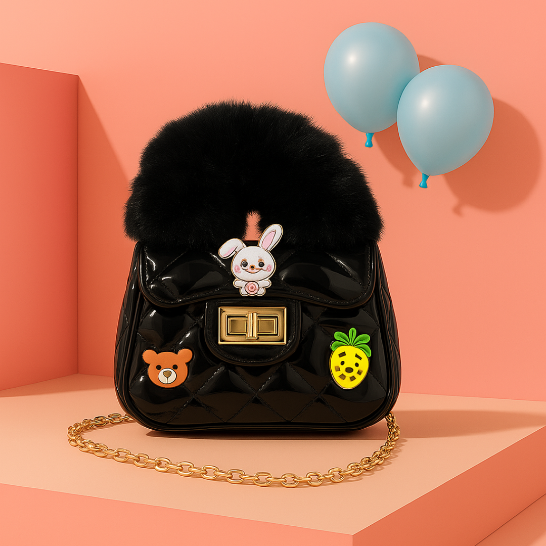 Noiré Luxe Quilted Fur Handle Handbag for Girls