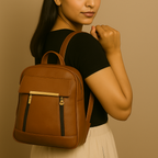 Caramel Finishing Veagn Leather Backpack For Women– Stylish & Functional Everyday Bagc