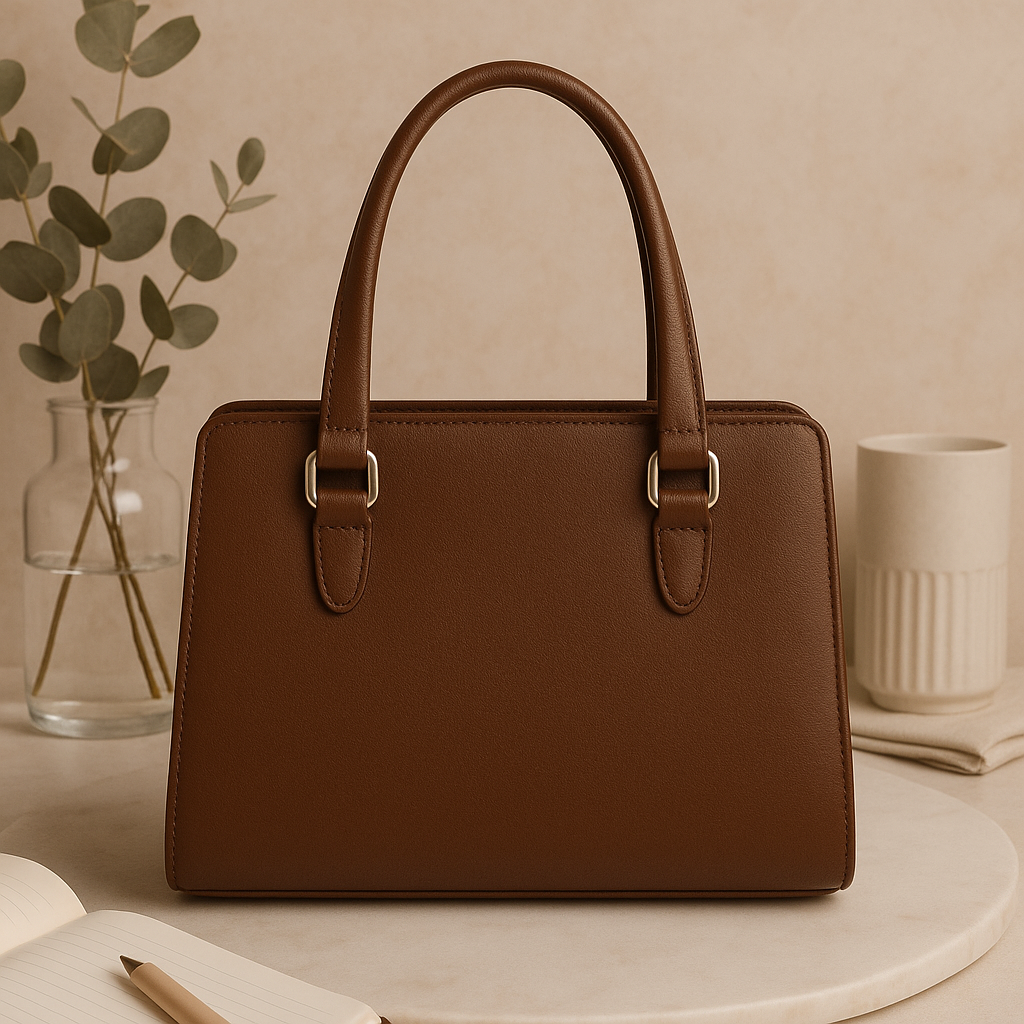 Elegant Brown Leather Handbag with Silver GG Logo | Luxury Women's Tote
