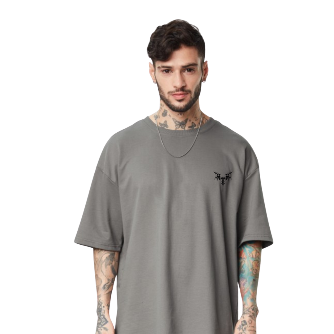 Men’s White Oversized T-Shirt – Minimal Gothic Chest Log