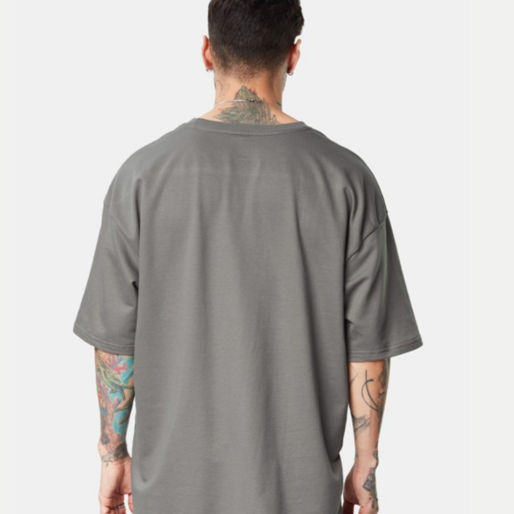 For Men’s Chrome Thorn Crest Oversized Tee – Metallic Front Graphic